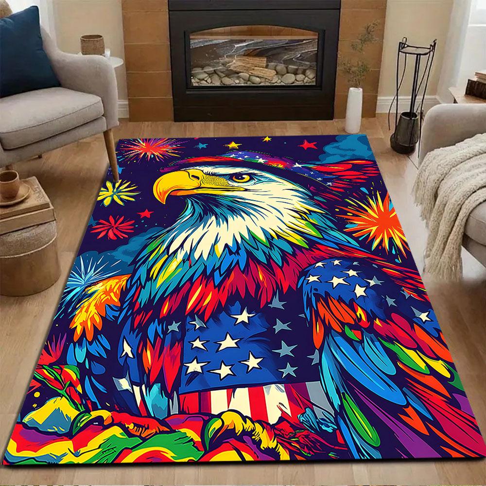 Patriotic Eagle with Fireworks Design Patterned Carpet, Non Slip Mat Suitable for Living Room and Bedroom Sofas