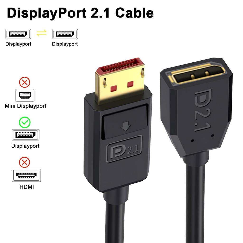 Poyiccot DisplayPort Extension 16K DisplayPort Extension 52Gbps DP Male To Female Cord with HDCP Compatibility for 50cm 2.1 Cable, High-Speed Cable,