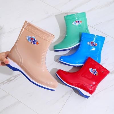 2025 New Thick-soled Pvc Anti-skid Water Shoes Short Tube Labor Insurance Wear-resistant Car Wash Women's Waterproof Glue Shoes Rain-proof
