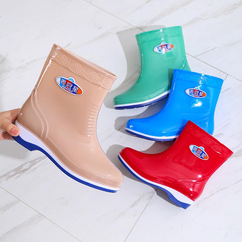 2025 new thick-soled pvc anti-skid water shoes short tube labor insurance wear-resistant car wash women's waterproof glue shoes rain-proof