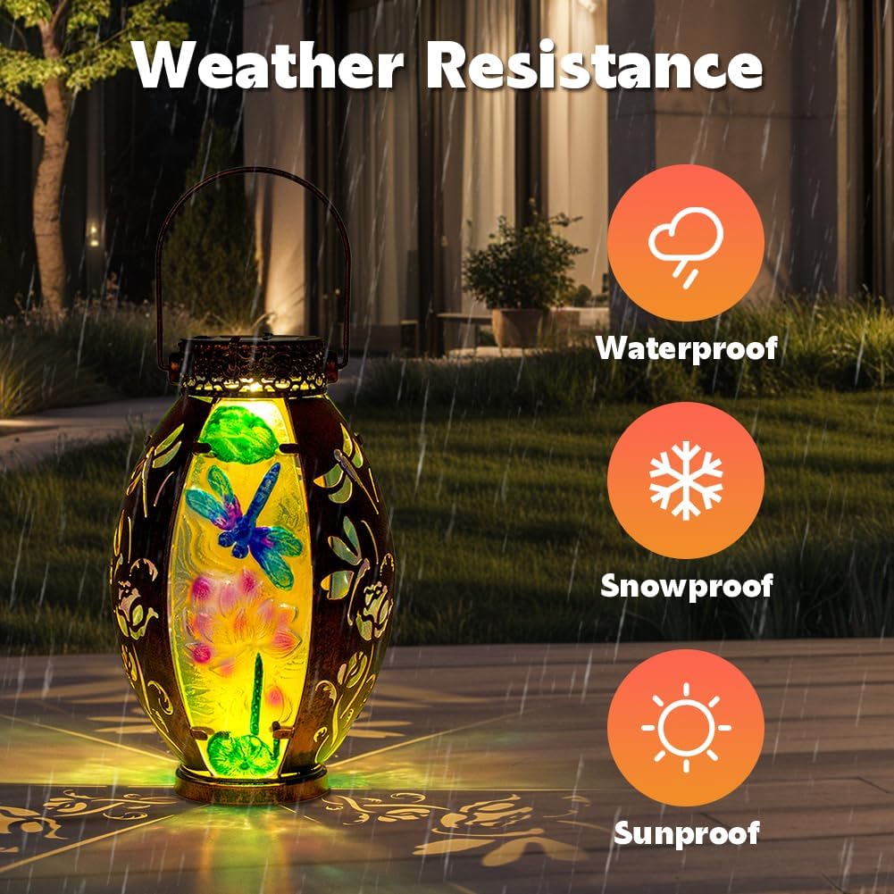 VEWOGARDEN Dragonfly Solar Lanterns Outdoor Waterproof Hanging Solar Lantern Decorative Outdoor LED Lantern Lights for Patio Yard Table Garden Decor