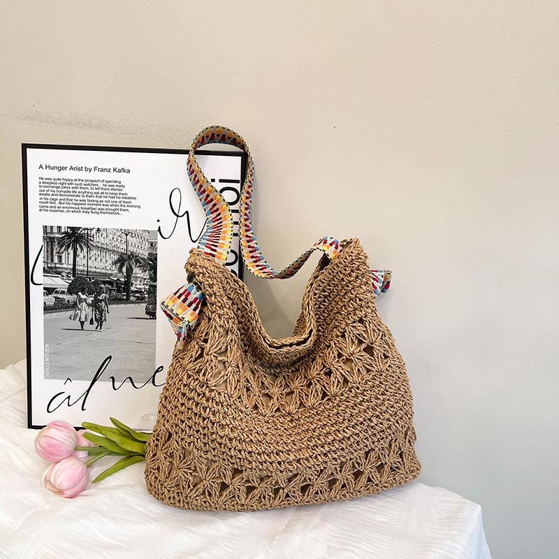 

Ленивый ветер большая вместимость соломенная плетеная сумка женская летняя новая пляжная отпускная плетеная сумка сумка-тоут для通勤 хаки