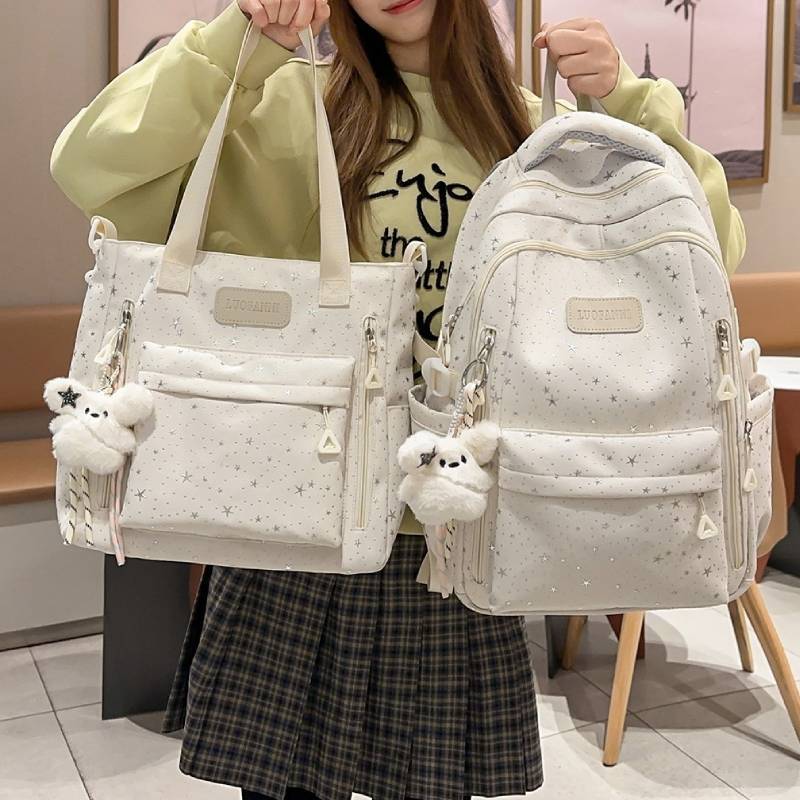 Schulrucksack im Sternen-Design für Mädchen aus Nylonmaterial mit Fach für einen 10-Zoll-Laptop