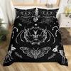 Gothic Skul Soft Duvet Cover Set, Death Moth Plus Flowers Warm Comforter Cover King Personalized Skeleton Bones Beding Sets Black Cream