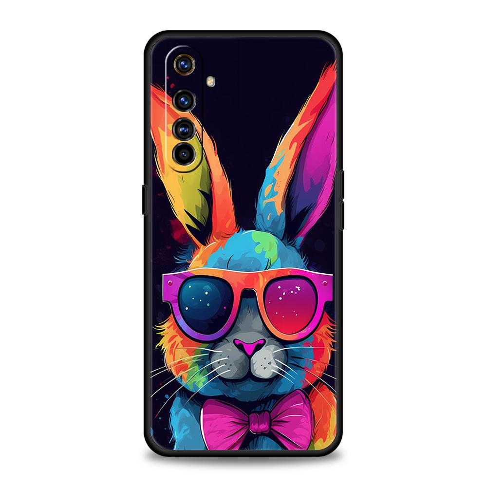 A Cute Rabbit With A Purple Hat Phone Case for Realme 8 9 Pro Plus 8i 9i 6 7 GT2 C21 C25 C3 C11 11 Pro 5G Plus Shockproof Shell