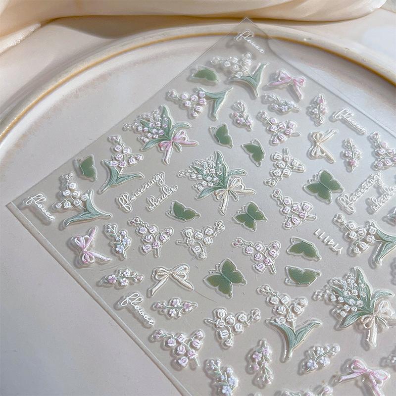 Romantic Lily Of The Valley Nail Art Sticker Wreath Butterfly Dreamy Adhesive Nail Art Decorations Stickers Manicure Decals