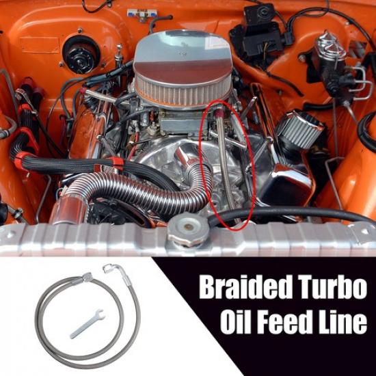 4AN Turbo Oil Feed Line 36" Turbo Feed Line Stainless Steel Braided 90 Degree