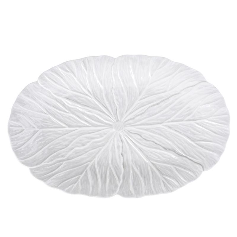 European Embossed Oval Ceramic Plate Fish Dish Salad Plate Floral Rim Home Restaurant Tableware