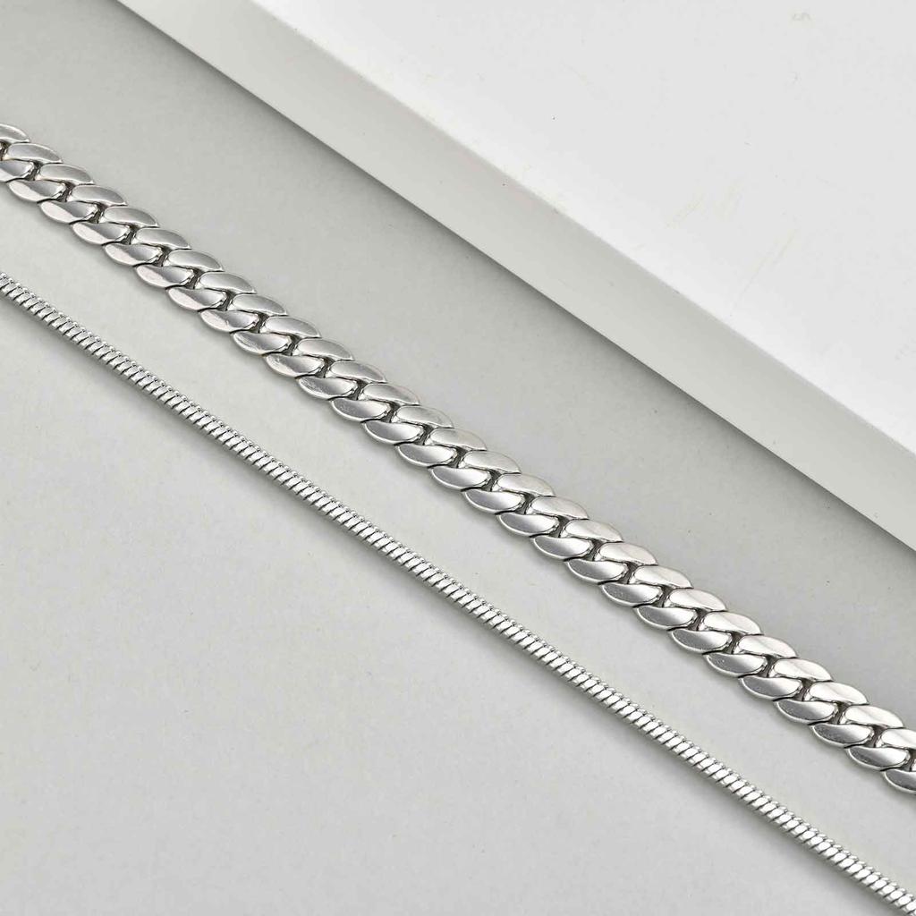 Goxygen Thick NK Chain Bracelets Set for Men Stainless Steel Silver Plated Hip Hop Street Wear Jewelry Cool Accessory