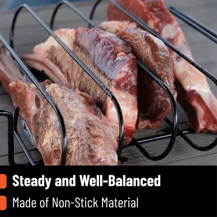 1pc Non-Stick BBQ Rib Rack Stand Barbecue Steaks Racks Stainless Steel Chicken Beef Ribs Grill Black for Gas Smoker BBQ Tools Bbq