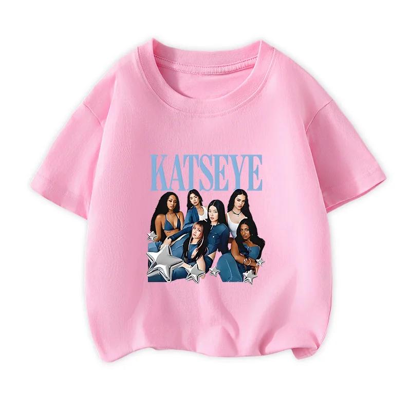 KATSEYE Summer Kids TShirt Funny Print Cotton Short Sleeve Cute Cartoon Boys Girls Top Fashion Baby Clothes 100