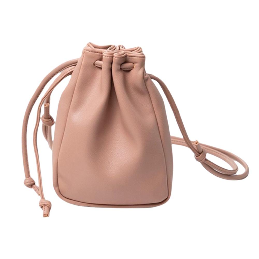 Lady Style PU Leather Drawstring Bag Candy Color Drawstring Style Crossbody Bag High Quality Mini Size Handbag Casual Wear