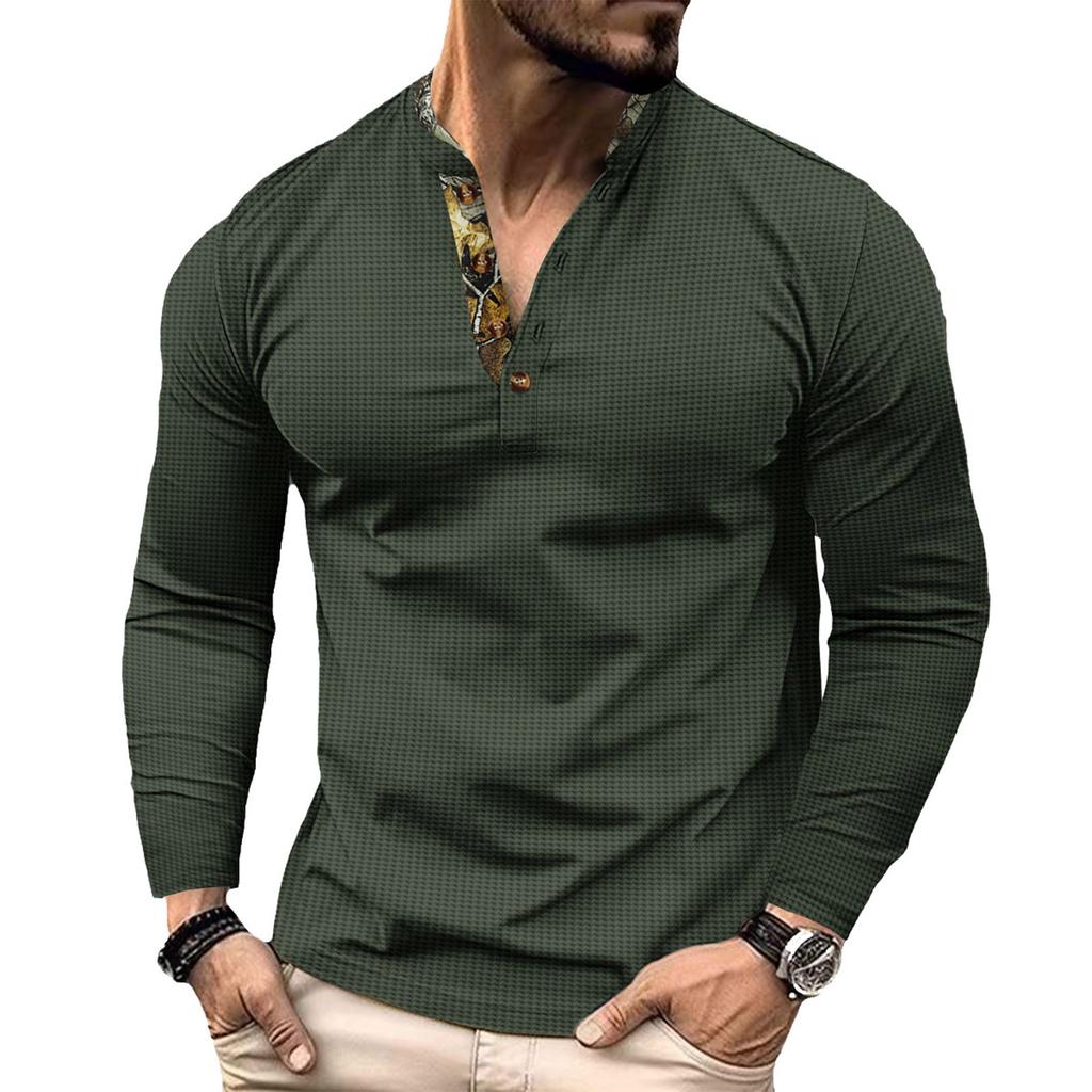 Men's Single Breasted Round Neck Long Sleeved Casual Sports Top