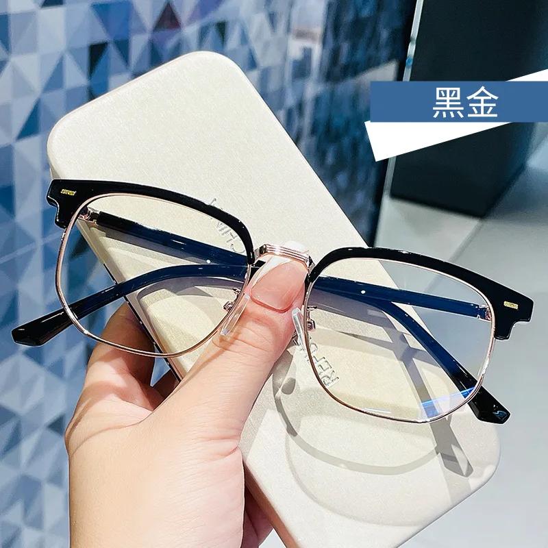 Fashion Unisex Square Plain Glasses for Men Women Metal Frame Glasses Polygon Eyeglasses Gentle Black Anti Blue Light Glasses