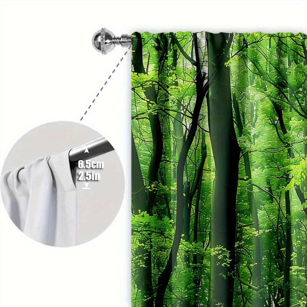 2 st Skogstryckta Gardiner för Heminredning - Stångficka Fönsterbehandling för Sovrum, Kontor, Kök, Vardagsrum och Arbetsrum