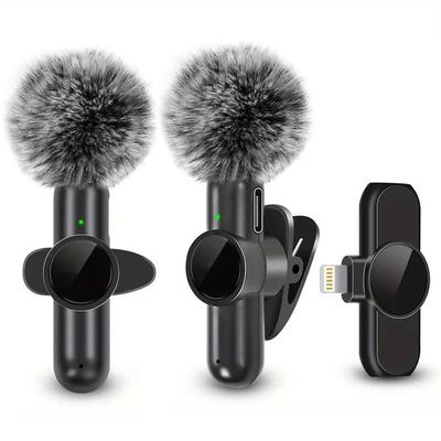 Bezdrátový klopový mikrofon s větruodolným krytem Mini mikrofon pro záznam zvuku a videa pro iPhone a mobilní telefon s Androidem