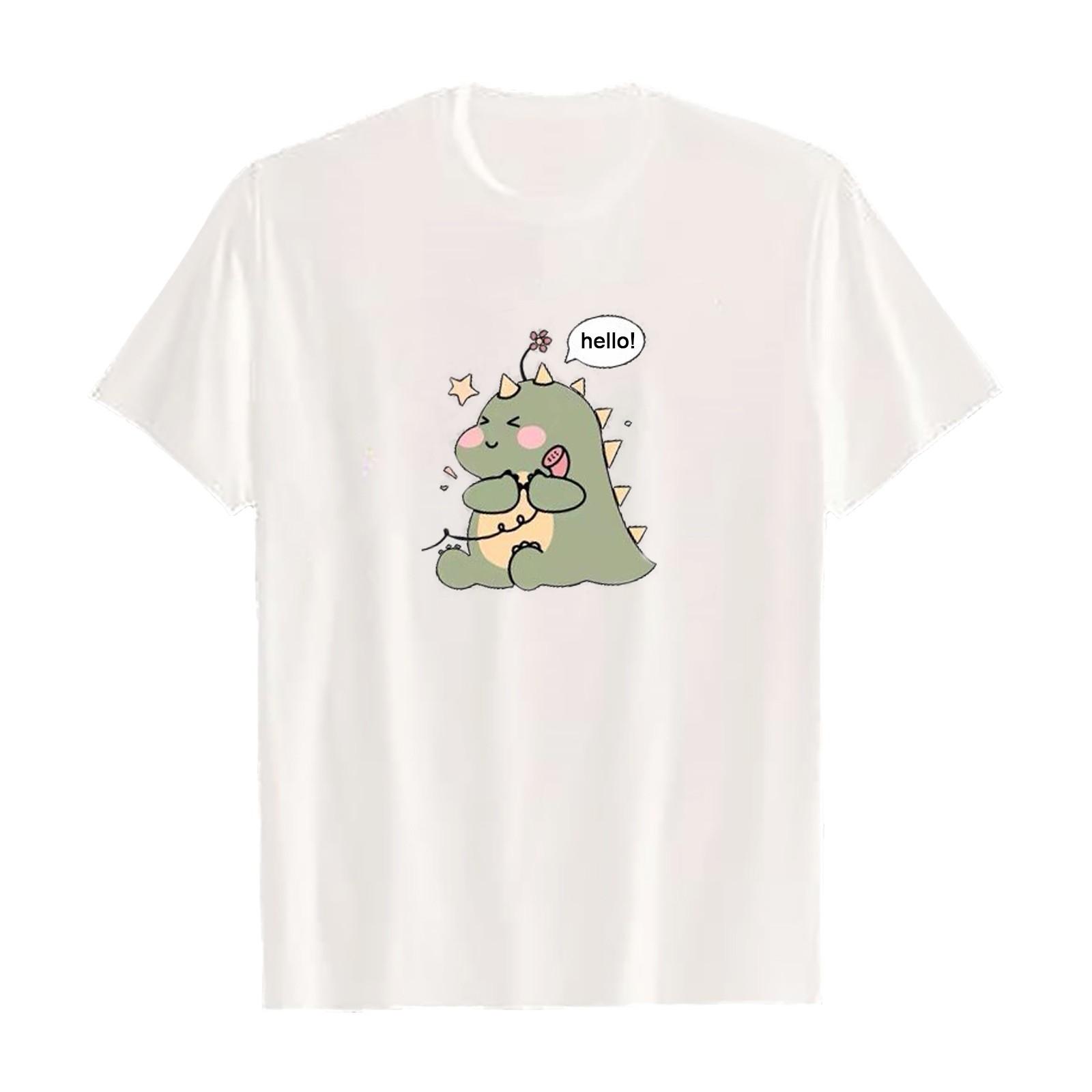 

(SU)Повседневные рубашки унисекс для пар с короткими рукавами и принтом динозавра, верхние блузки