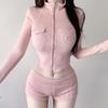 South Korea Slim Fit Pure Desire Long Sleeve Hoodie & Shorts Set for Women