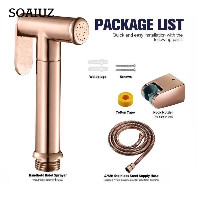 Rose Gold Douche Kit Hand Held Bidet Sprayer Stainless Steel Toilet Bidet Copper Valve Jet Set Shower Head 3/4pcs Sprayer Set