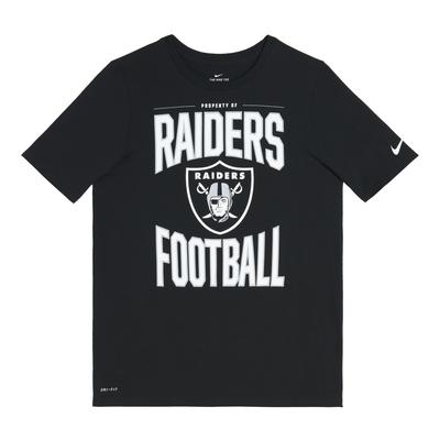 Camiseta NFL Colaboração Dri-Fit Propriedade dos Raiders Gola Careca Estampa de Letras Confortável Manga Curta Tops Infantis Preto 3Z1B7FBGL-RAI