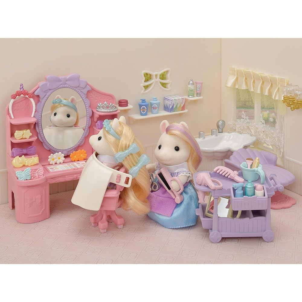 Sylvanian Families Hair Salon Pony Hairdresser Set Toy for Dollhouse 3 Years and Up