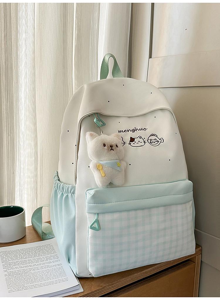 Plaid Backpack For School With Fabric And Padded Shoulder Straps