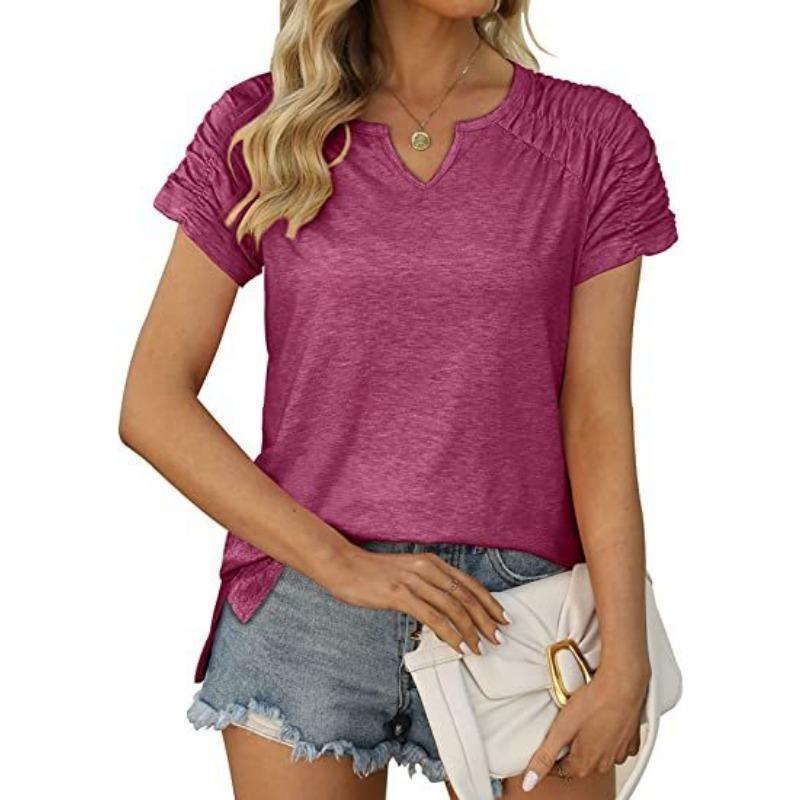 Women's Summer V-neck Raglan T-shirt Short Sleeved Top for Women Shirt