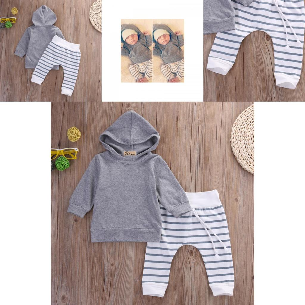 Toddler Kids Baby Boys Cozy Hooded Shirt Tops And Comfortable Pants Twopiece Outfits