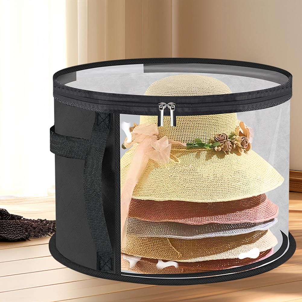 Hat Storage Bucket Clothing Hat Travel Organizer Foldable Round Brim Hat Home Storage Bag with Handle and Clear