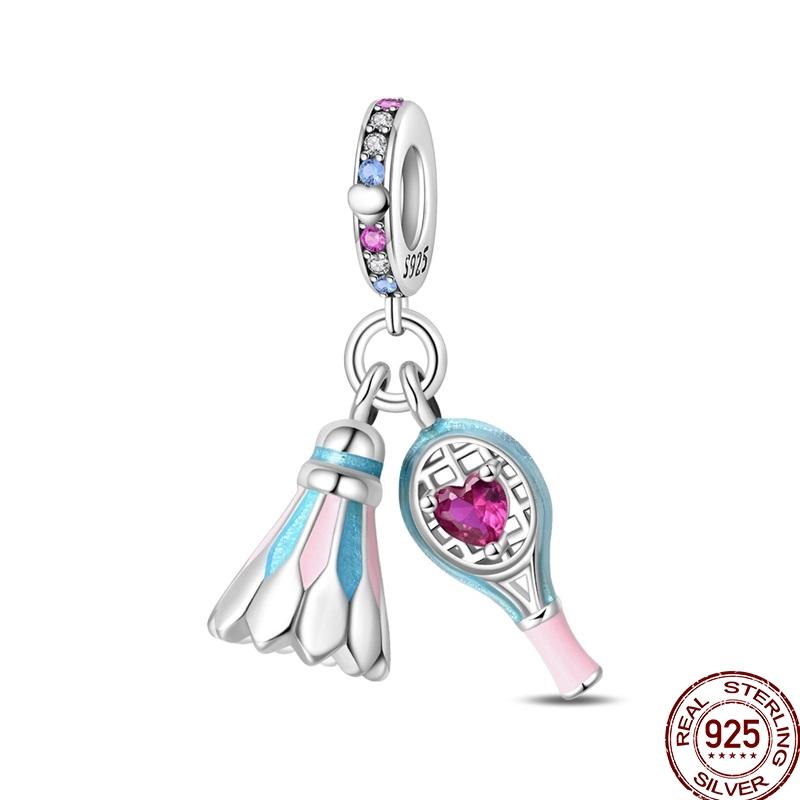925 Silver Sports Charm Bracelet DIY For Women Ice Skates Basketball Tennis Badminton Volleyball Beads Fine Jewelry