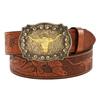 Men's Bull Head Western Leather Belt with Large Buckle