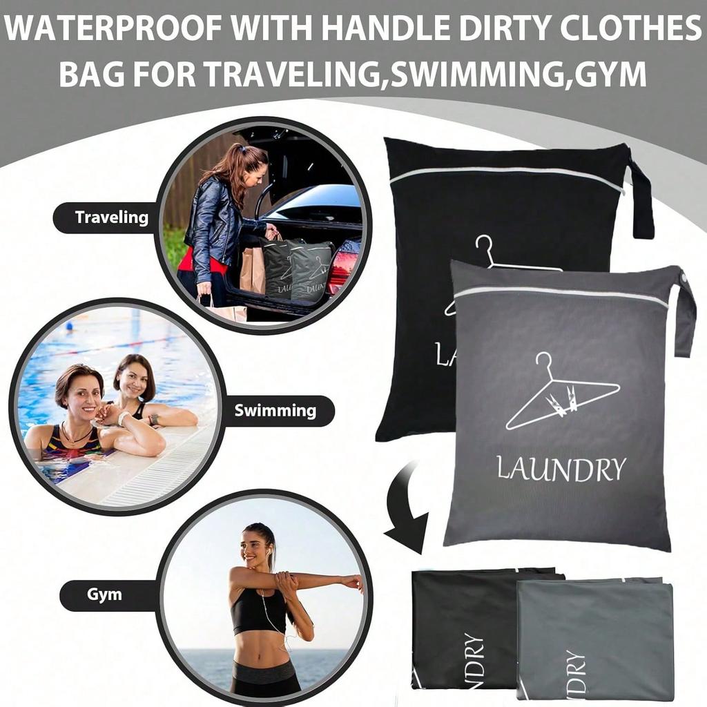 Large Travel Laundry Bag, Wet Dry Bag, Drawstring Washable Bag For Dirty Clothes, Swimwear, Gym Clothes, Available In Blue, Pink, Black, Gray