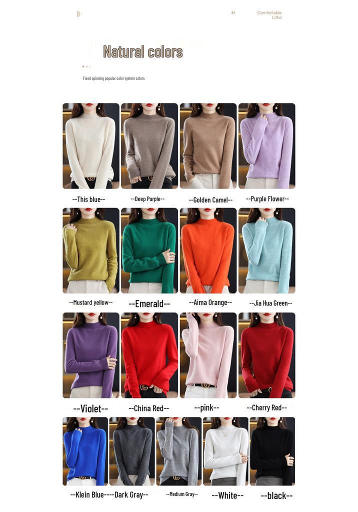 2025 Autumn/Winter Women's Pure Wool High Neck Cashmere Pullover - Solid Color, Loose Fit, Short Knit Sweater