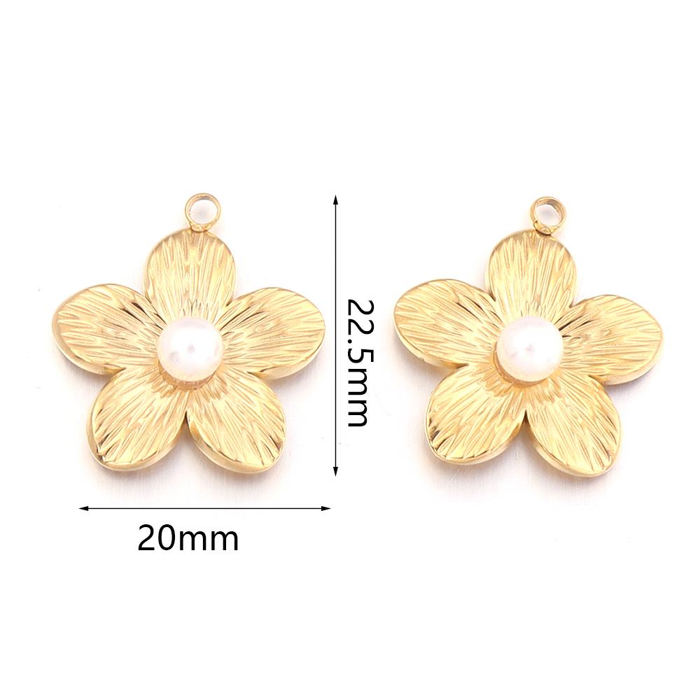 2Pcs Stainless Steel Pearl Flower Enamel Charms Exquisite Gold Color Pendant DIY Necklace Earrings Wedding Party Jewelry Finding