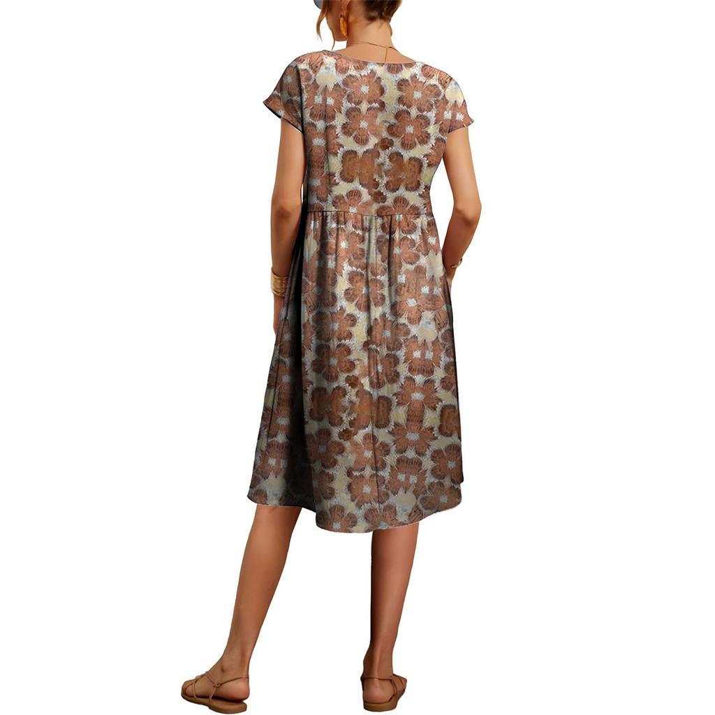 Ladies' Casual And Fashionable Printing Dress, Loose Short Sleeved Dress