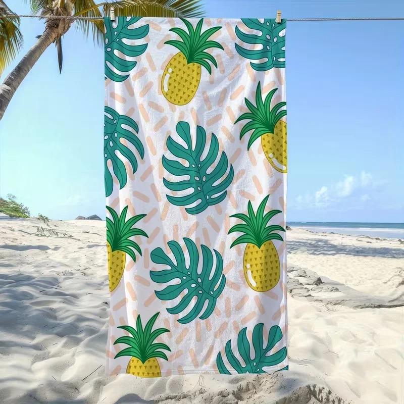 Tropisches Monstera & Ananas Print Strandtuch, Weich Schnell?Trockenes Mikrofaserhandtuch für den Poolurlaub Tägliche Essentials