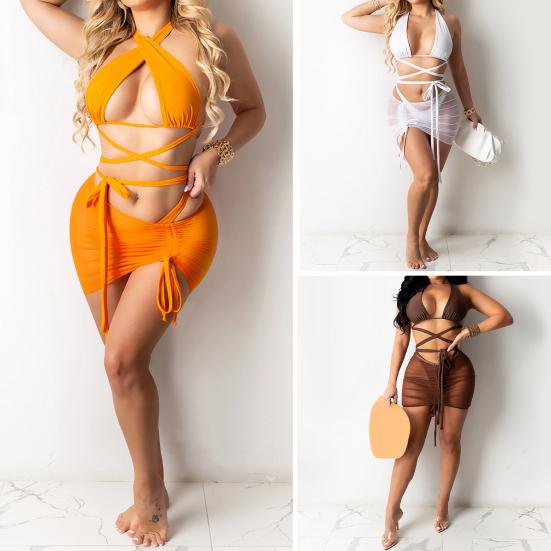 

Стильное женское бикини, сплошной цвет, сетчатая пряжа, женское сексуальное бикини без косточек для СПА