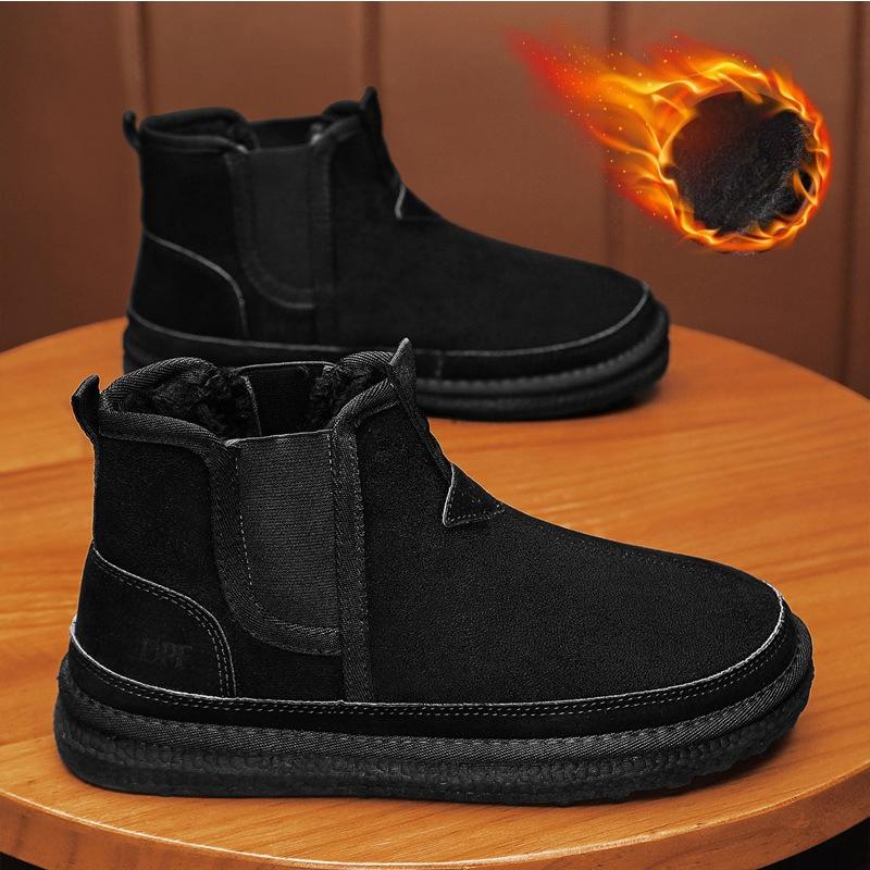 Men's Fleece Lined Snow Boots Outdoor Winter Casual Boot Trendy New Model Comfortable Warm Mid-Calf Cotton Shoes for Snow Sports