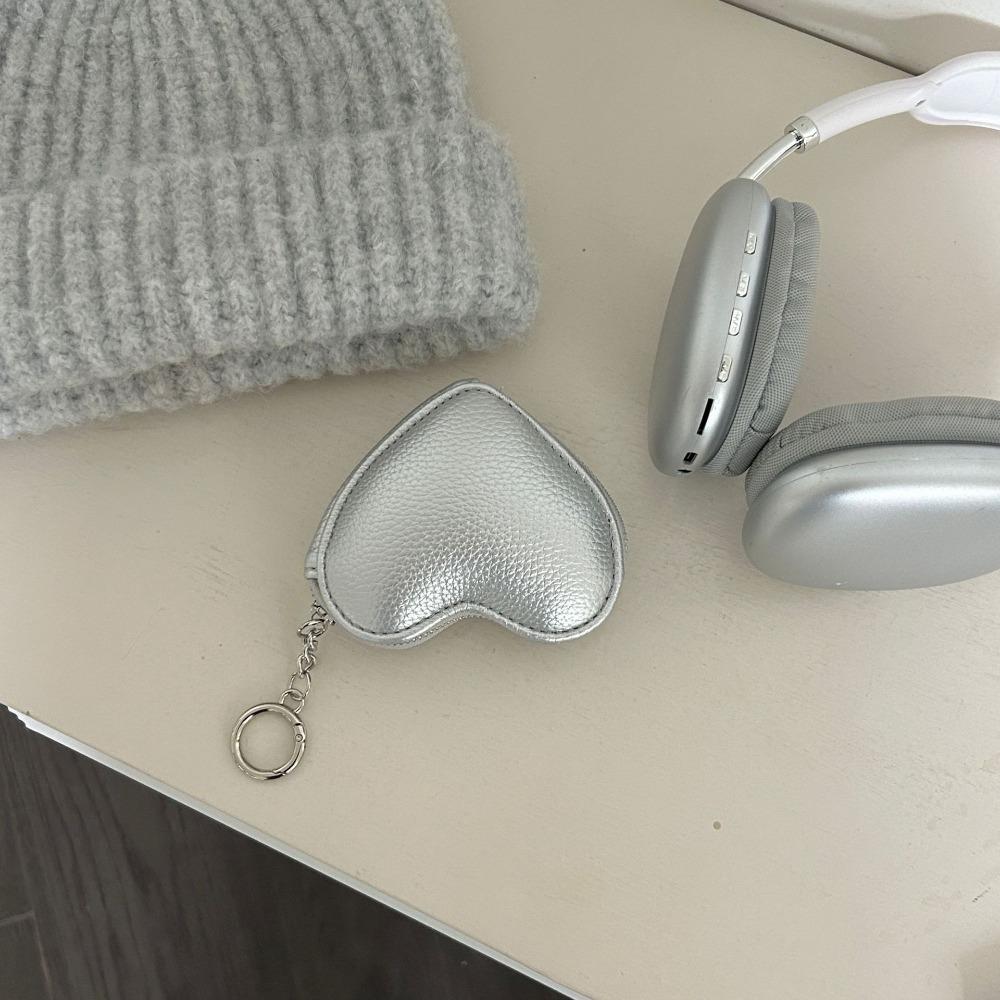

Heart-shaped Storage Pouch Mini Bag Pendant Cute Small Coin Purse срібний