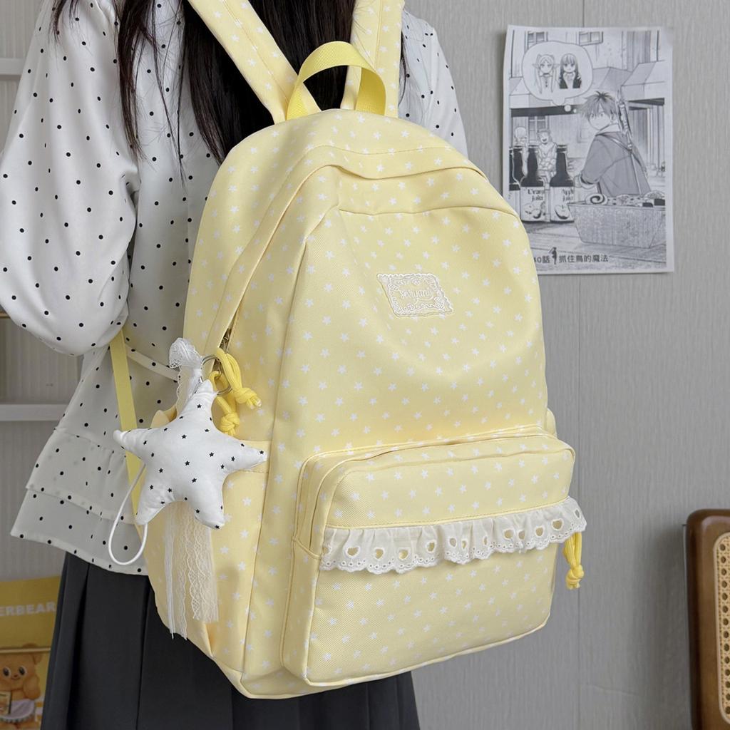 Schoolbag1011 New Schoolbag Women's High-value Star Printing Cute Lace Junior High School Students Large-capacity Korean Backpack