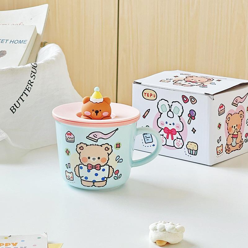 Kreskówkowy Ceramiczny Kubek Urocza Dziewczyna o Wysokim Wyglądzie Dom Biuro Para Śniadanie Kubek na Wodę Pamiątka z Pokrywką