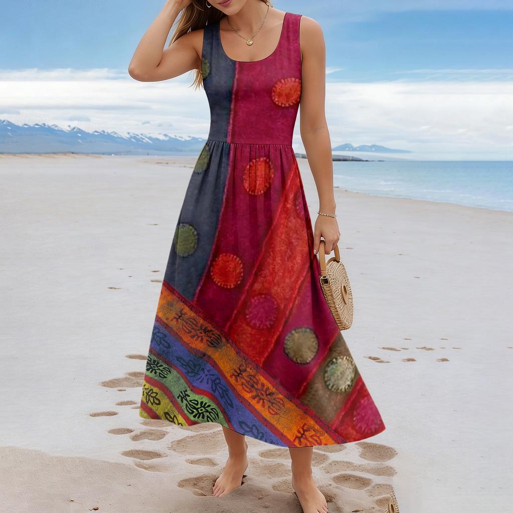 Ladies' Floral Summer Casual and Fashionable Sleeveless Long Dress