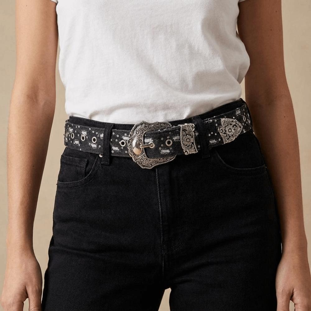 Korean Style Sequin Belt Harajuku Denim Wide Belt Casual Metal Buckle Belt  Jeans