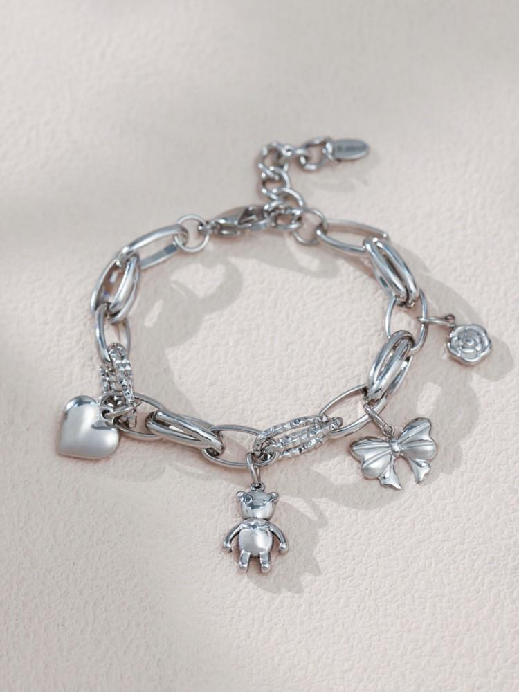 Stainless Steel Chain Bracelet For Women 18k Gold Plated Waterproof Non Tarnish Women's Heart Bear Flower Bow Charms Bracelets