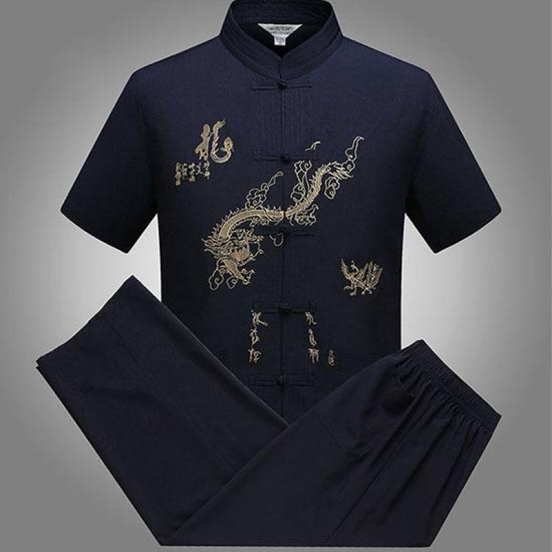 Traditional Chinese Style High Quality 2 IN 1 Tang Suit 2 Patterns Embroidery Dragon Hanfu Blouse Wu Tang Suit Men Kung Fu T Shirts Tops Jackey