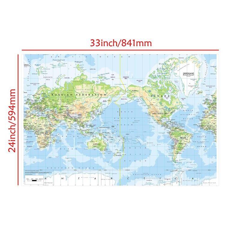World Map-Geographical Map with Cities,Indoor/Outdoor,Backdrop,Wall Art Poster ,Learning Teaching Supplies,Travel Supplies