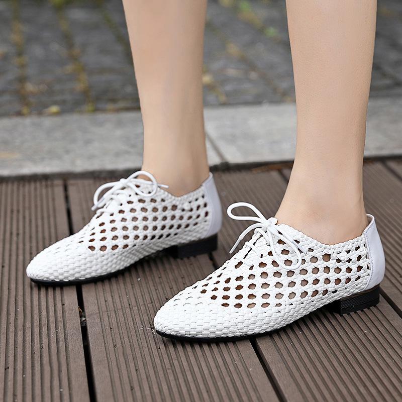Fashion 2025 Summer New Versatile Woman Genuine Leather Flat Shoes Fashion Anti Slip Women's Sandals Simple Women Hollow Shoes Zapatos