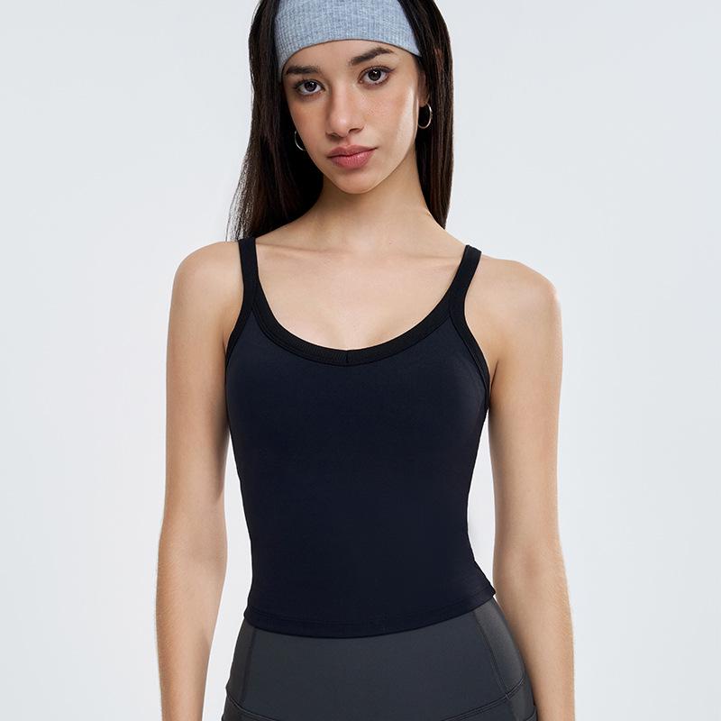 Women's Contrast Color Yoga Vest with Fixed Chest Pad - High-Strength Shockproof Sports Underwear.