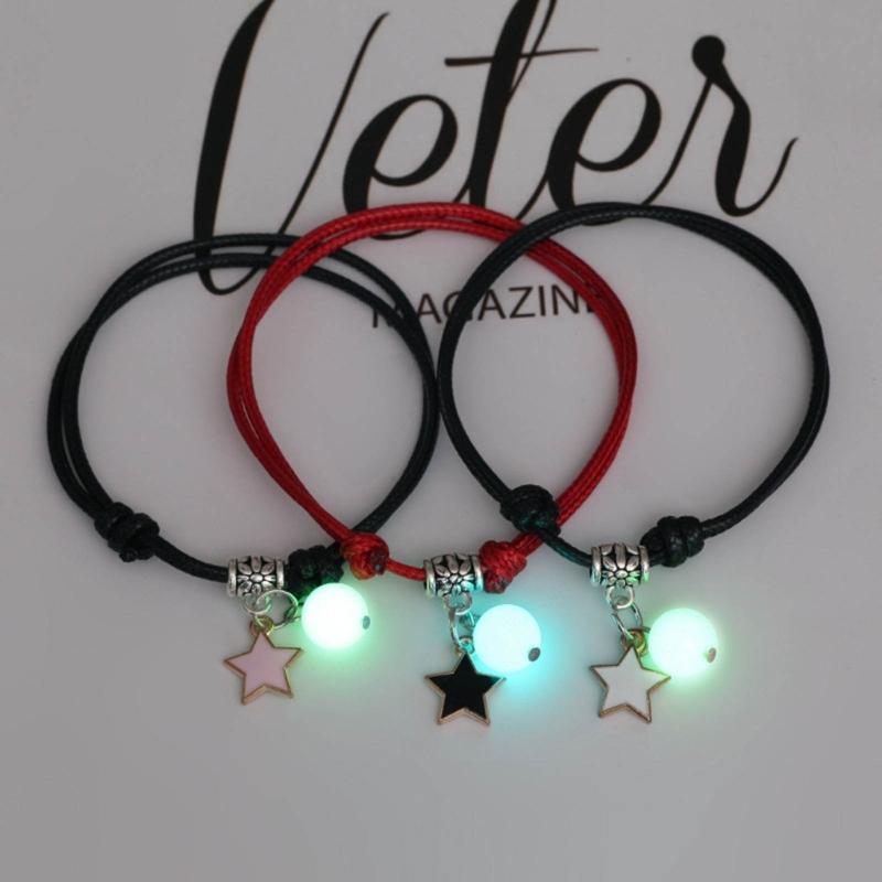 3 Pcs/set Luminous Beads Bracelet Hand-woven Love Star Moon Cat Sisters Novel Luminous Bracelet Adjustable Hand Rope