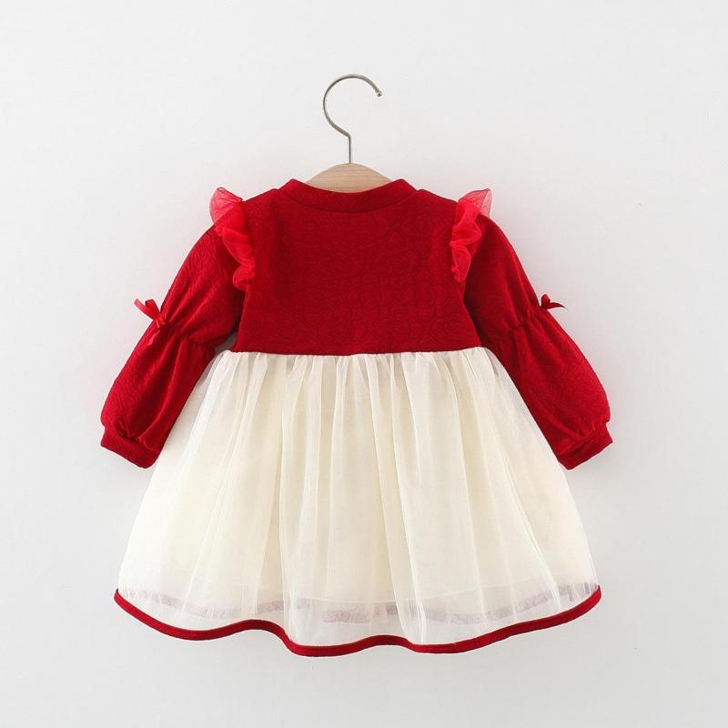 Baby Girls Dress Lolita Bow Patchwork Princess Dress Autumn Children's Dress